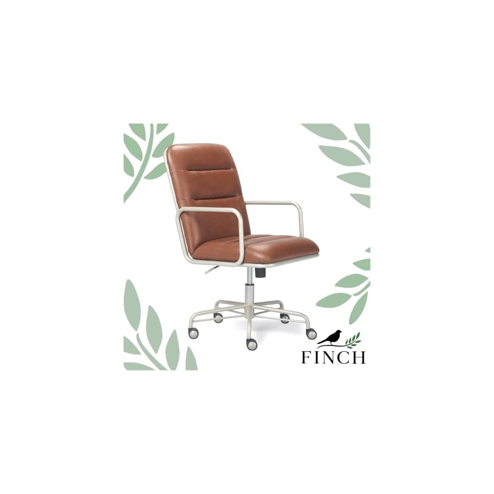 Scranton & Co Faux Leather Modern Swivel Office Desk Chair, Height Adjustable Upholstered Rolling Chair for Meeting Room, Comfortable Computer Chair for Home Office and Study Room, Brown