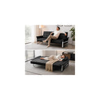Faux Leather Futon Sofa Bed,Modern Convertible Couch with Metal Legs