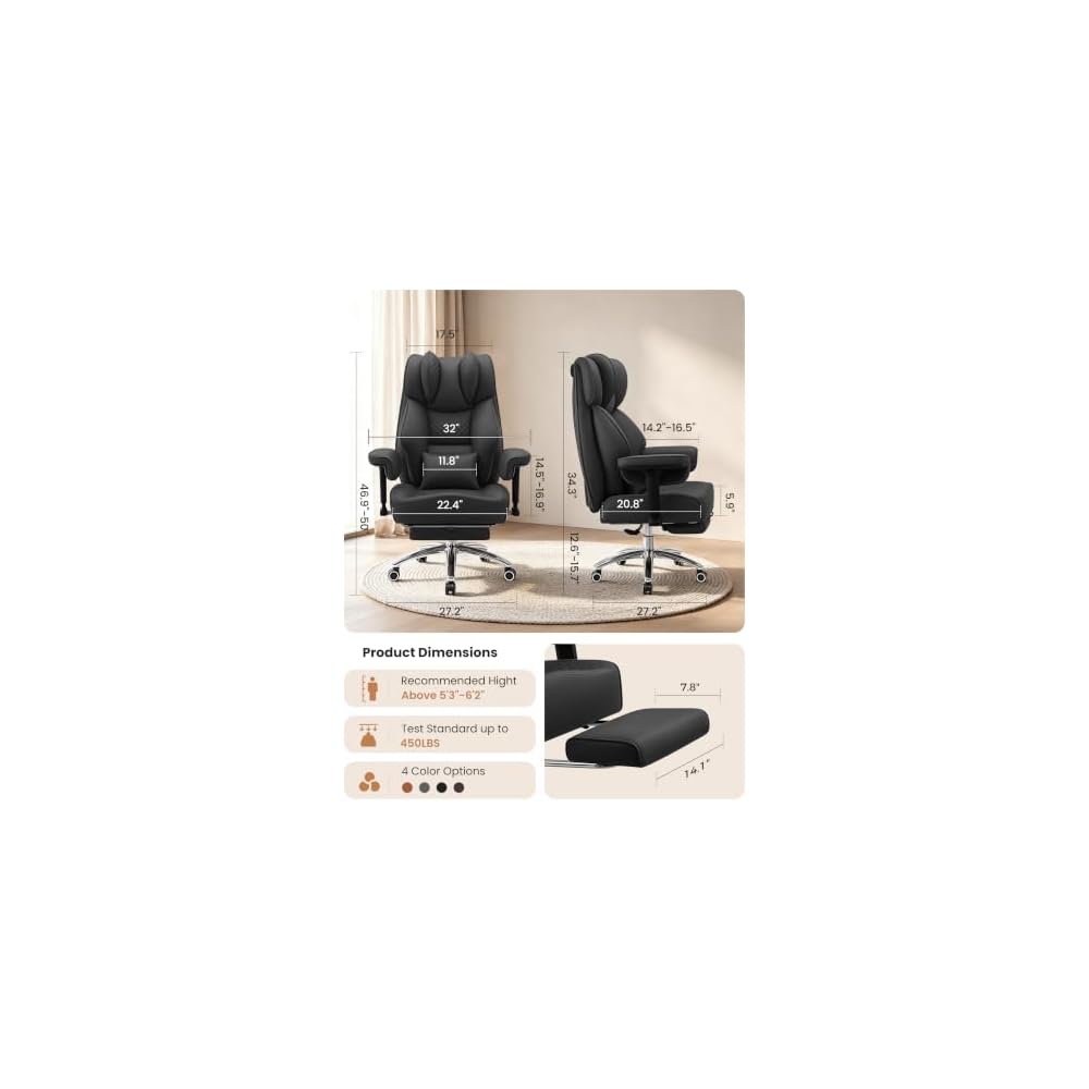 Big and Tall Office Chair, Heavy Duty Wide Ergonomic Desk Chair