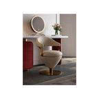 Modern Luxury Swivel Vanity Chair – Upholstered Makeup Stool with Curved Backrest, Napa Leather Accent Chair for Bedroom & Dressing Room (Cream)